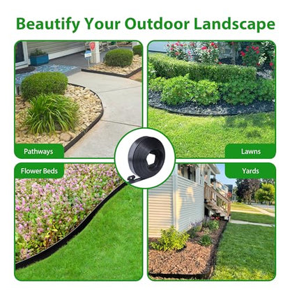 Garden Edging Border,Plastic Edging for Landscaping,Flower Bed, Paver and Lawn Edging Border (4Inchx100FT-2, Black) - color: Black, style: 4Inchx100FT