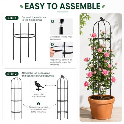Garden Obelisk Trellis for Climbing Plants,6.3 ft, Black, 2PCS