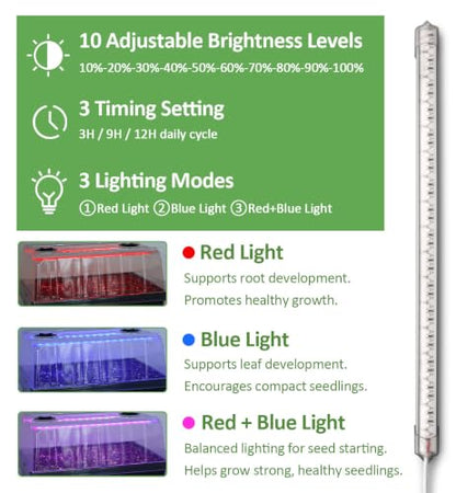 4-Pack 1020 Seed Starter Tray with Grow Light & 6.3" Tall Humidity Dome - size: 4p 1020Trays+6.3''Domes+Lights