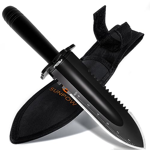SUNPOW Metal Detector Shovel, Heavy Duty Double Serrated Edge Digging Tool
