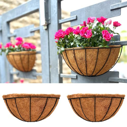 LaLaGreen Wall Planter (14 in, 2 Pack) Black Coco Liner Fence Flower Pots - size: 14" x 2 Pack
