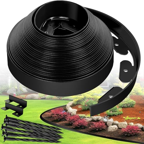 Landscape Edging Border- 1.5”x20’ Garden Edging Border with 20 Stakes, No Dig Lawn Edging for Landscaping for Garden Bed, Yard, Thickened Top Edge Flexible Flower Bed Border Edging for Outdoor - size: 1.5IN - 20FT