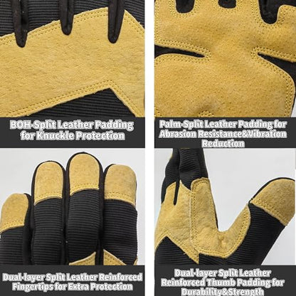 Work Gloves Men, Mechanical Glove, Black+Yellow, X-Large - color: Yellow+black, size: X-Large