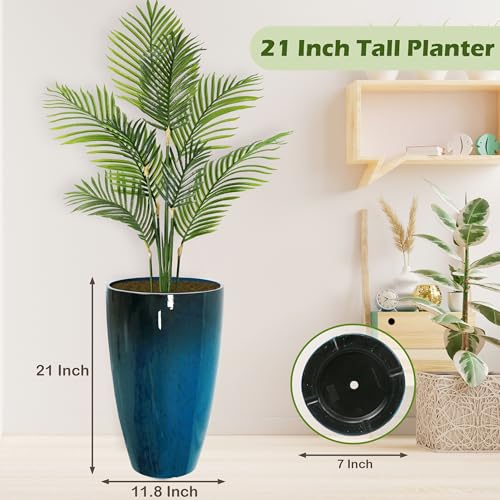 2PCS 21in Tall Planter for Outdoor Plants Large Flower Pots Blue - color: Blue