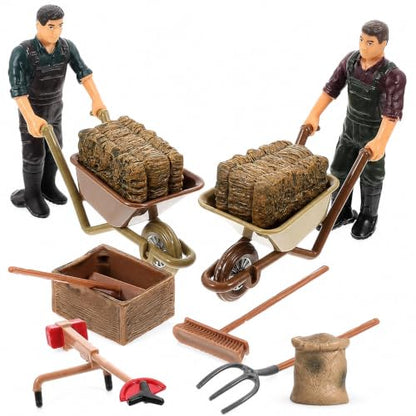 Garneck 12 Piece Miniature Farm Accessories Farmer Figures Tool Diorama Set
