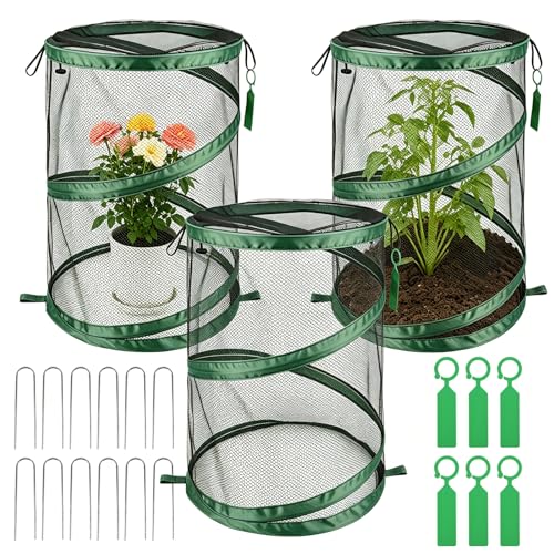 3Pcs Pop Up Plant Covers from Animals-20"x14" Foldable Mesh Plant Protector