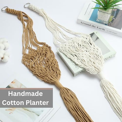 2 Pack Macrame Planter Hanger for 8 inch, Plant Hanger Indoor - color: Beige