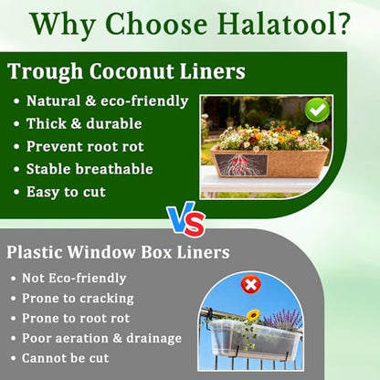 Halatool 4 Pack 36 Inch Trough Coco Fiber Replacement Window Box Liners Pre-Formed Coconut Liners for Planters Natural Coco Liner for Wall Hanging Basket Flower Pot Fence and Railing - size: 36 in