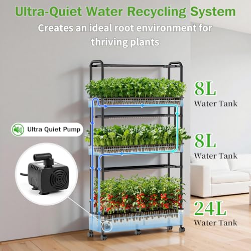 Growell 90 Pods Large Hydroponics Growing System Kit, Indoor Herb Garden - color: Black, size: 36" - 3 Tier (90 Pods)