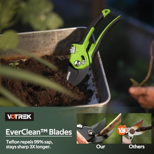 Pruning Shears, Patented Stepless Handle Opening for All Hand Size - color: Green