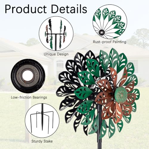 Viveta Wind Spinner Outdoor, Kinetic Metal Wind Sculptures & Spinners - color: Green Copper