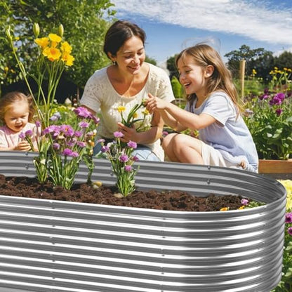 2 Pack Tall 8x4FT Corrugated Galvanized Steel Raised Garden Bed Outdoor, Oval Raised Beds for Gardening, Metal Above Ground Garden Bed for Vegetables and Flowers - size: 8x4FTx16inch