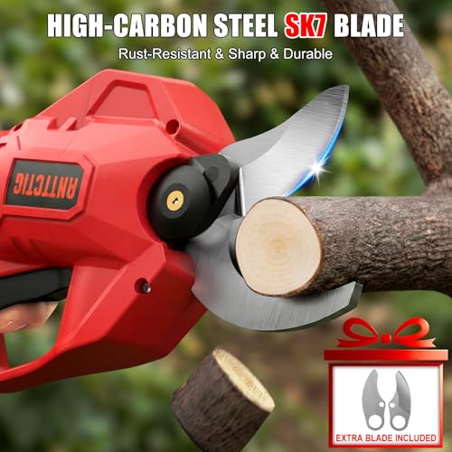 Electric Pruning Shears, 2.56'' Opening, 2 Batteries&Spare Blades - color: Red