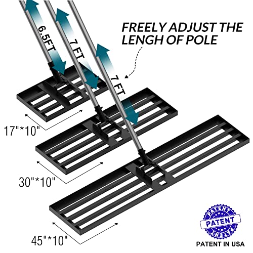 Walensee Large Lawn Leveling Rake, 45"x10" Leveler with 7FT Handle for Soil - size: 7FT 45"x10"