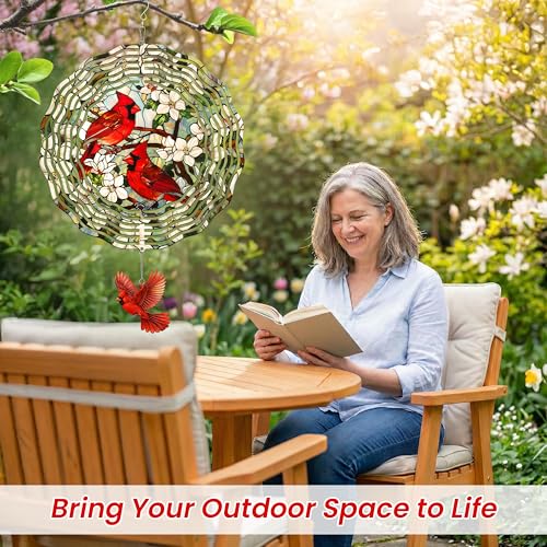 FLAGWIX Cardinal Wind Spinner, 12 in Stainless Steel Garden Decor - color: Red - Cardinal