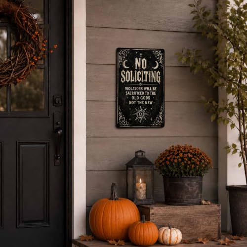 Halloween Metal Art Sign Funny No Soliciting Old Gods Wall Decor - color: 09A