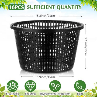Weysat 16 Pcs Pond Plant Baskets 8.3 x 5.1 Inch, Aquatic Net Pot N Mesh - color: N Mesh, size: 8.3 x 5.1 Inch
