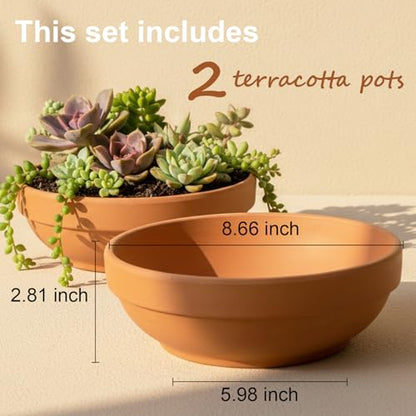 Laerjin Terracotta Pots with Drainage Holes, Large 2 Pack, 8.66 Inch - size: 8.66 inch