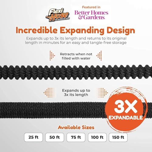 Flexi Hose with 8 Function Nozzle, 50FT - Lightweight Expandable Garden Hose, No-Kink Flexibility, 3/4 Inch Solid Brass Fittings and Double Latex Core - size: 50ft