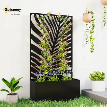 Outsunny Metal Raised Garden Bed with Trellis, Large Leaf Cut-Out - style: Large Leaf Cut-Out