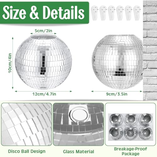 Maxcheck 2 Pcs Disco Ball Planter 4.7 Inch Mirror Disco Ball Wall, Silver