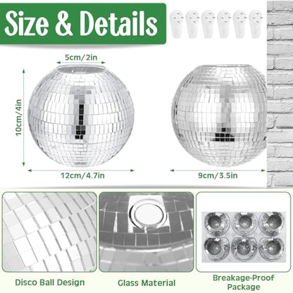 Maxcheck 2 Pcs Disco Ball Planter 4.7 Inch Mirror Disco Ball Wall, Silver