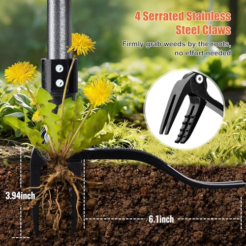GOXAWEE Stand Up Weed Puller Tool with 45″ Long Handle, Manual Weeder Tool - color: Black Weed Puller Tool