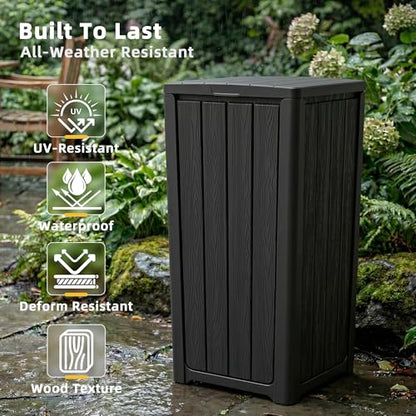 EFU 38 Gallon Outdoor Trash Can with Lid, Waterproof Garbage Can Bin - color: Black