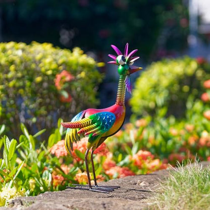 Metal Wacky Rooster Garden Statue for, Patio, Backyard, Lawn - color: Multicolor