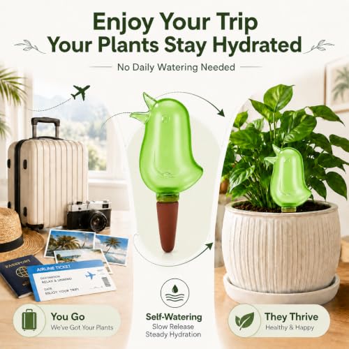 4 Pack Self Watering Spikes for Indoor Plants, Plant Watering Devices with Bird Shape, Automatic Irrigation Spikes for Potted Plants, Vacation Plant Waterer System (Green) - color: Green