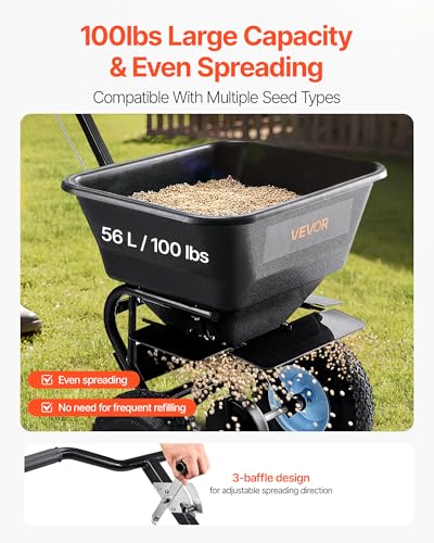 VEVOR Broadcast Spreader 100 LBS Capacity Walk-Behind Push Spreader Black