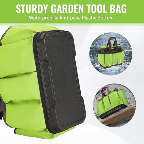 WORKPRO Garden Tool Bag with Waterproof Plastic Base, 8 Pockets
