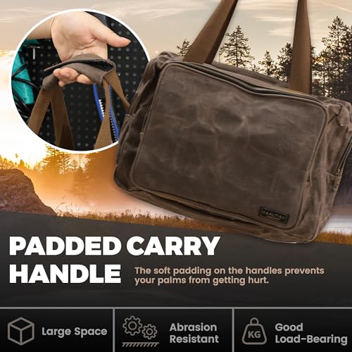 Kaaltisy 16oz Waxed Canvas Tool Bag – Robust Zipper Garden Tools Tote with 3 Compartments & Padded Handle (Grey) – Tool Organizer for Gardening Wire Cutters Goggles - color: Grey