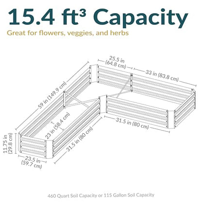 Sunnydaze Galvanized Raised Garden Bed, L-Shaped, 5x5x1 ft, Brown - color: Brown