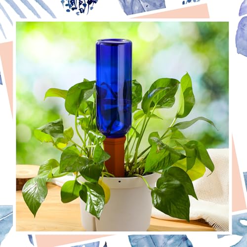 SiliFine 6 Sets Terracotta Watering Spikes,Blue Green and Terracotta - color: Blue Green and Terracotta