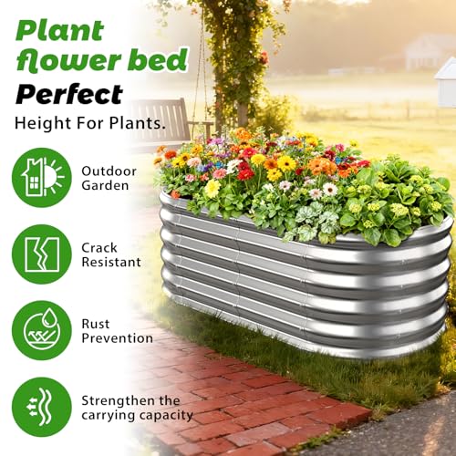 17" Tall Oval-Shaped / Elliptic Metal Raised Garden Bed Outdoor Silver - color: Silver, size: 48X24X16.5 Inches