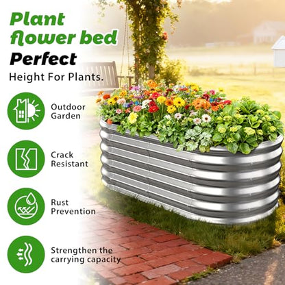 17" Tall Oval-Shaped / Elliptic Metal Raised Garden Bed Outdoor Silver - color: Silver, size: 48X24X16.5 Inches