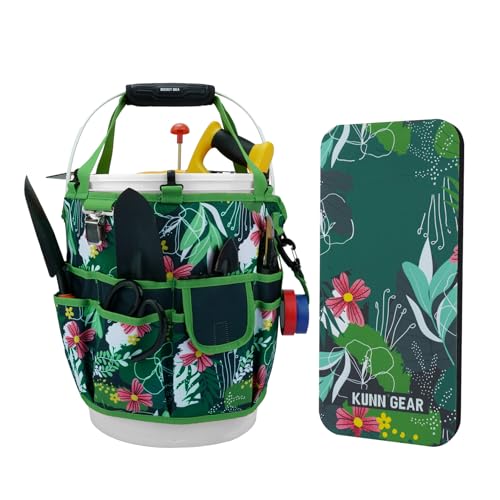 KUNN 5 Gallon Garden Bucket Tool Organizer & Kneeling Pad Set, Green - color: Green Leaf
