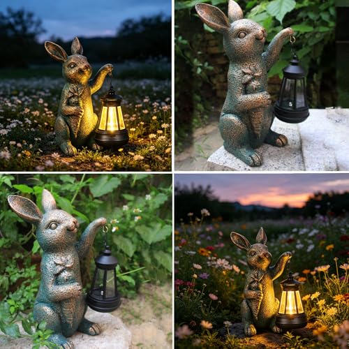 Solar Garden Statues -Rabbit Lantern Outdoor Handmade Resin Statue with LED Light, Cute Carrot Holder for Patio, Yard, Gift Ideas (rabbit2) - color: rabbit2