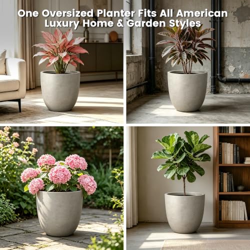 Kante Weathered Concrete Planter 18" Dia All-Weather Round Large Pot - color: Buff Concrete, size: 18"d