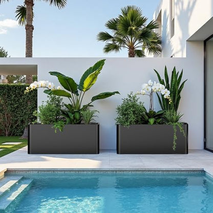 Metal Rectangular Outdoor Planter 36" L x 15" W x 15" H,Black - color: Black