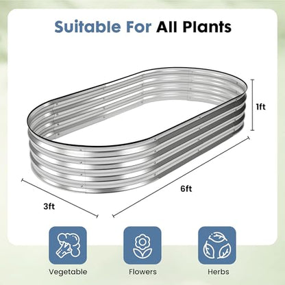 DUMOS Galvanized Raised Garden Bed, Outdoor Planter Box, 6x3x1ft - color: Silver (Oval), size: 6×3×1ft