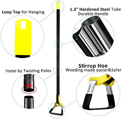 DonSail Hoe Garden Tool - Scuffle Garden Hoes for Weeding Gardening Long Handle Heavy Duty - Adjustable Weeding Loop Stirrup Hoe 30-70 Inch Black - size: 30-70 Inch