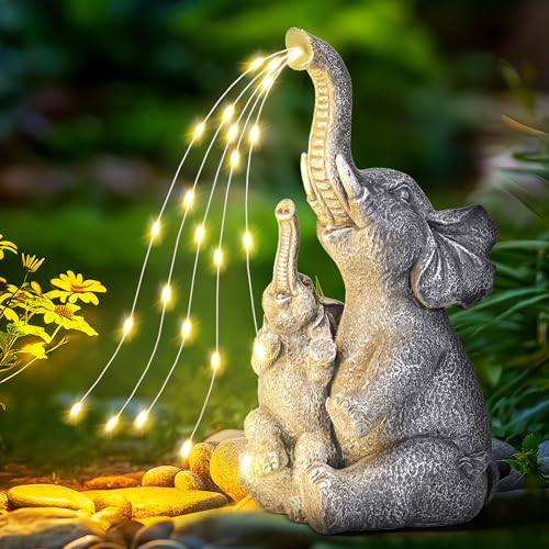GIGALUMI Solar Garden Outdoor Statues for Women, Mom, Grandma. Elephant Figurine Housewarming and Birthday Gifts Outdoor Statue Light Decor Ornament for Backyard, Patio, Balcony, Lawn, Pond - style: Elephant