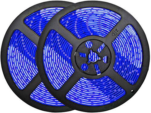 32.8ft Blue LED Strip Lights, Waterproof IP65 SMD2835 Dimmable 600LEDs 12V Cuttable Under Cabinet, Bar, Bedroom, Holiday Decoration Lighting Tape 2 Rolls - color: Blue