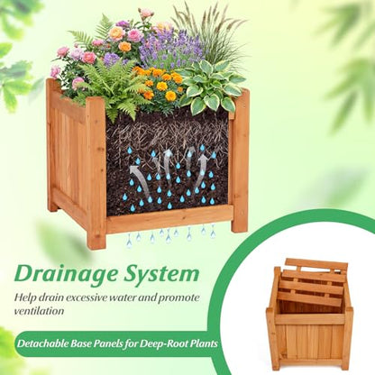 HAPPYGRILL Outdoor Bench with 2 Raised Garden Beds - size: 42" x 11" x 11.5"