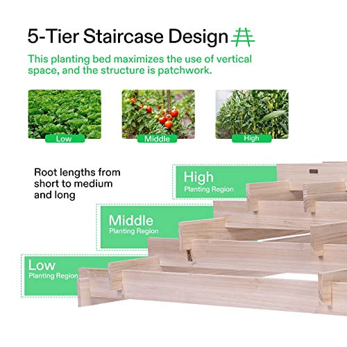 VIVOSUN 5-Tier Wooden Raised Garden Bed, Outdoor Planter Box 42x42x14 - size: 42 x 42 x 14 Inches (5-Tier)