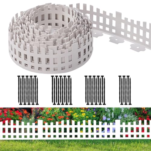 Landscape Edging 20FT x 4.1~4.9IN Tall, Garden Edging Borders with 36pcs Plastic Stakes,Arched Design White Flexible Lawn Edging Border, No Digging Edge Fence DIY for Tree Flowerbeds Grass Yard - color: White, size: 20FT x 4.9IN