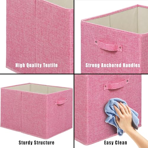 Simple Houseware 15" x 13" Foldable Fabric Storage Bin with Handles, Pink - color: Pink