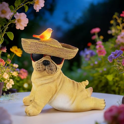 Glintoper Solar Garden Statue Dog Figurine, 8.7" Outdoor Resin Puppy Whimsical Lawn Porch Yard Art, Birthday Mothers Day Ideal Gifts, Lighted Shar Pei Ornaments for Patio Pathway Yard Decoration ﻿ - style: Dog